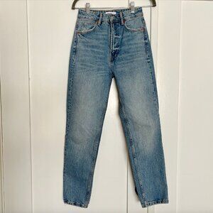 Zara, Brand New- Never Worn Slim Leg Jeans, Medium Wash with Distressing, Size 0